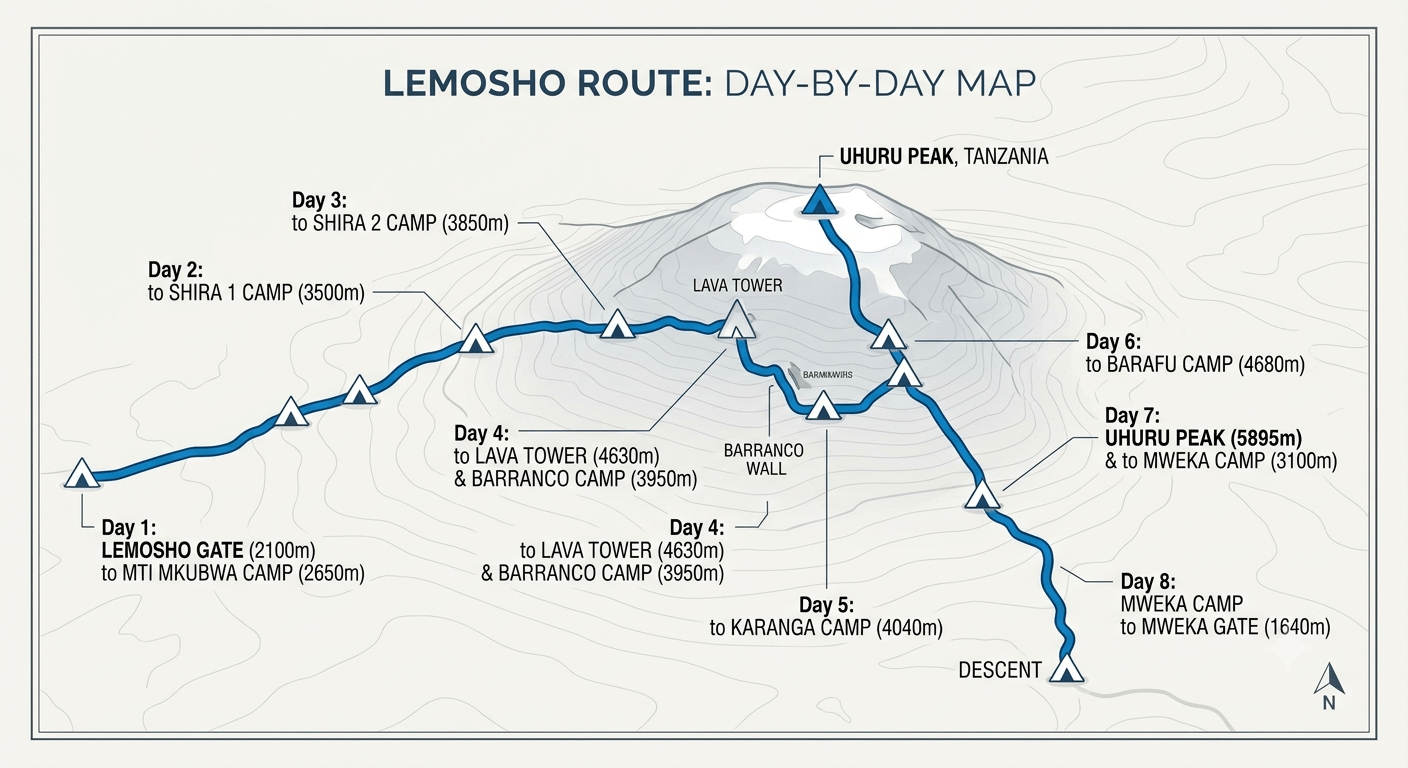 Lemosho Route Map Mount Kilimanjaro